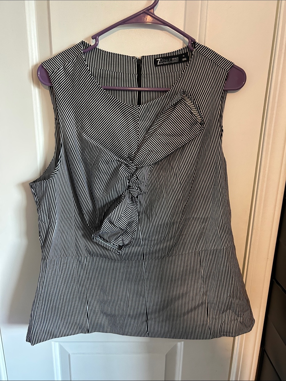 Black and White Pinstripe Knot-Front Sleeveless Camisole
